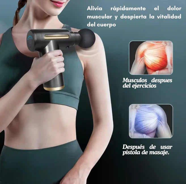 Pistola de Masajes Miofascial 4 Accesorios + 6 Velocidades